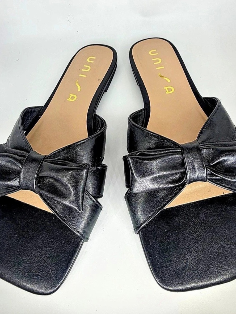 UNISA Black Bow Square Toe Flat Slide Sandals Women's Size